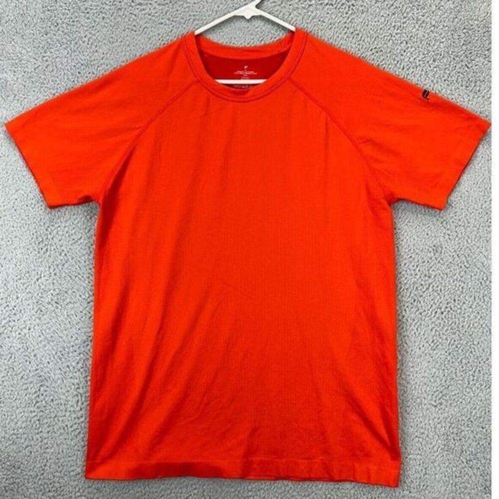Fabletics T-Shirt Adult XL Orange Nylon Blend Hiking Short Sleeve Tee Logo Mens